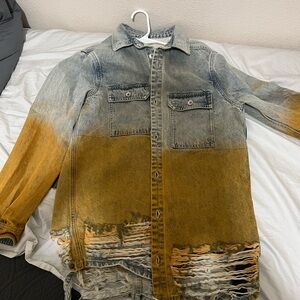 Distressed Denim Jacket with Ombre Design